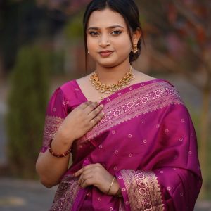 জাপানি সিল্ক জাম কালারের শাড়ি