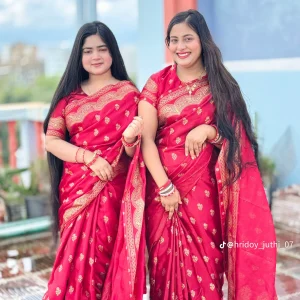 জাপানি সিল্ক লাল কালারের শাড়ি ৩