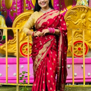 জাপানি সিল্ক মেরুন কালারের শাড়ি ৩