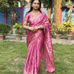 জাপানি সিল্ক পেয়াজ কালারের শাড়ি ৩