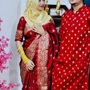 জাপানি সিল্ক শাড়ী পাঞ্জাবি ব্লাউজ পিস মেরুন কালারের